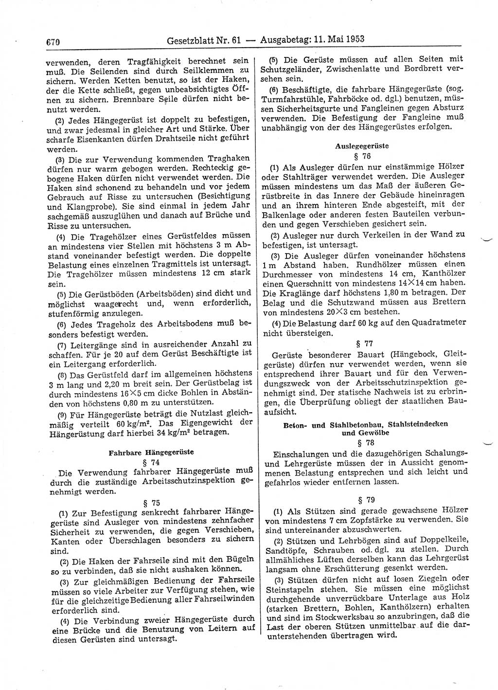 Gesetzblatt (GBl.) der Deutschen Demokratischen Republik (DDR) 1953, Seite 670 (GBl. DDR 1953, S. 670)