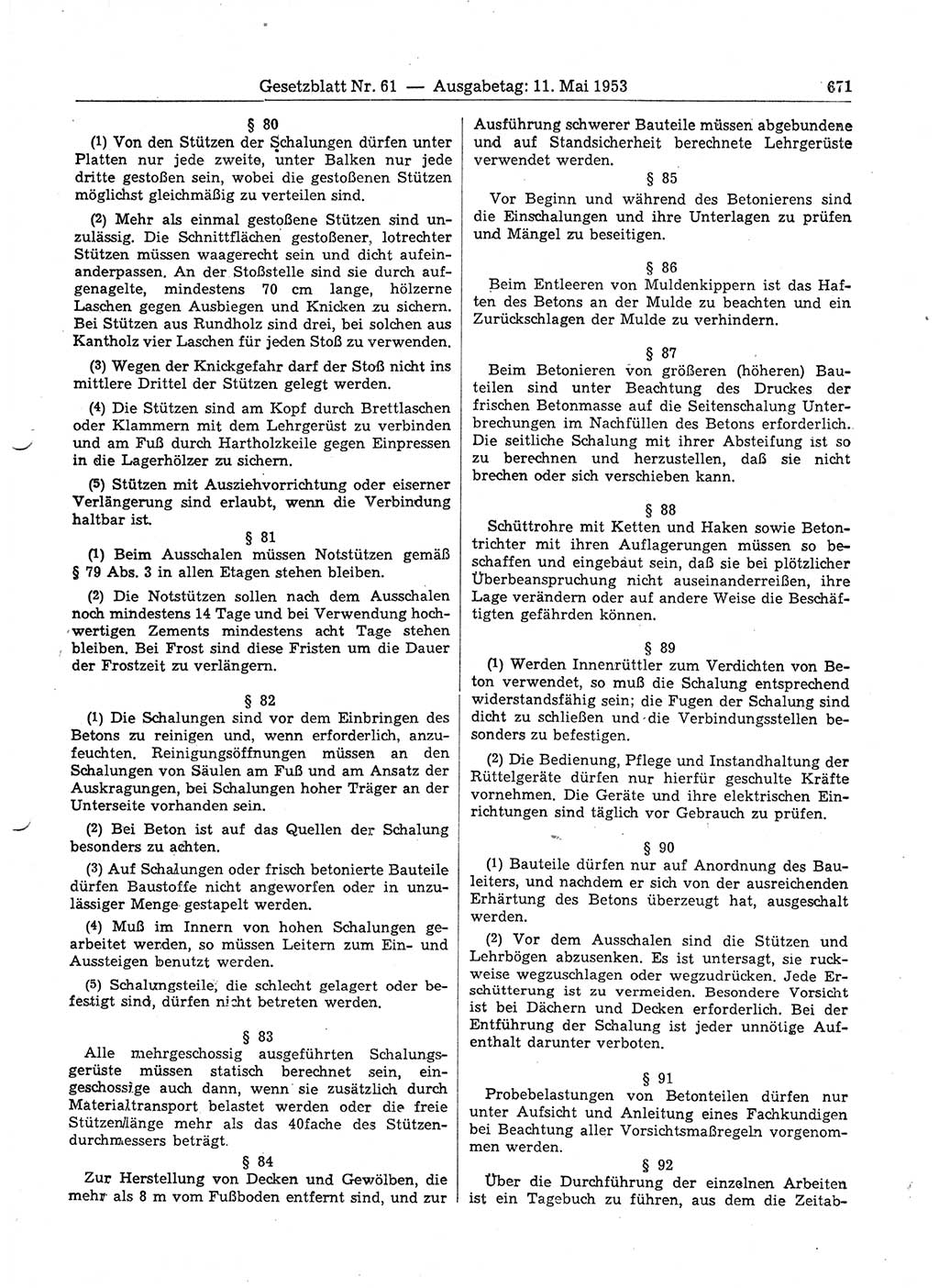Gesetzblatt (GBl.) der Deutschen Demokratischen Republik (DDR) 1953, Seite 671 (GBl. DDR 1953, S. 671)