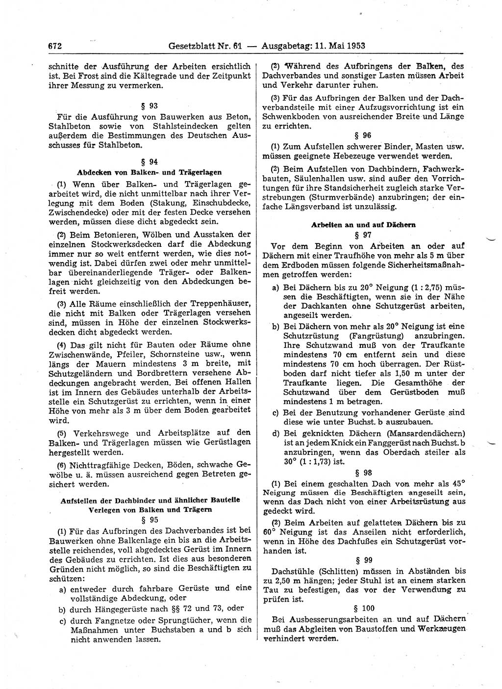 Gesetzblatt (GBl.) der Deutschen Demokratischen Republik (DDR) 1953, Seite 672 (GBl. DDR 1953, S. 672)