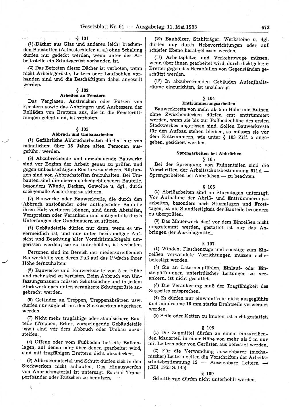 Gesetzblatt (GBl.) der Deutschen Demokratischen Republik (DDR) 1953, Seite 673 (GBl. DDR 1953, S. 673)
