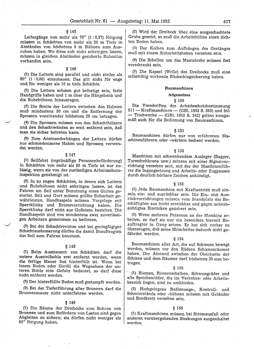 Gesetzblatt (GBl.) der Deutschen Demokratischen Republik (DDR) 1953, Seite 677 (GBl. DDR 1953, S. 677)