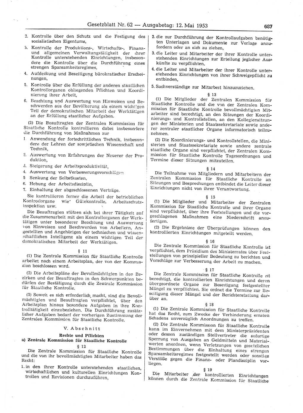 Gesetzblatt (GBl.) der Deutschen Demokratischen Republik (DDR) 1953, Seite 687 (GBl. DDR 1953, S. 687)