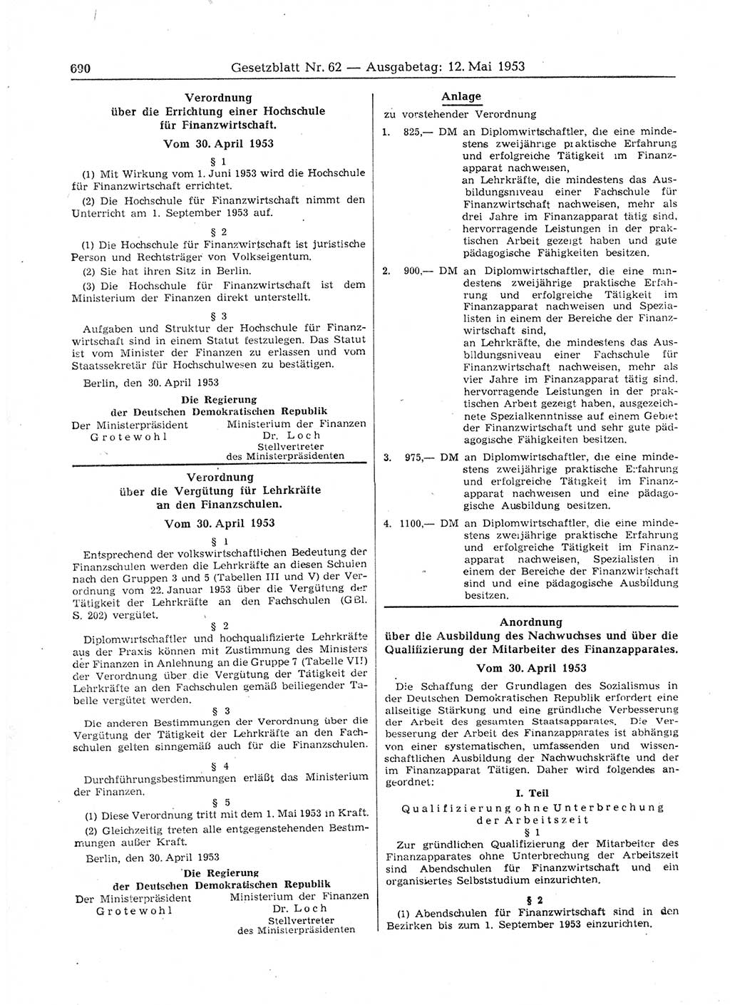 Gesetzblatt (GBl.) der Deutschen Demokratischen Republik (DDR) 1953, Seite 690 (GBl. DDR 1953, S. 690)