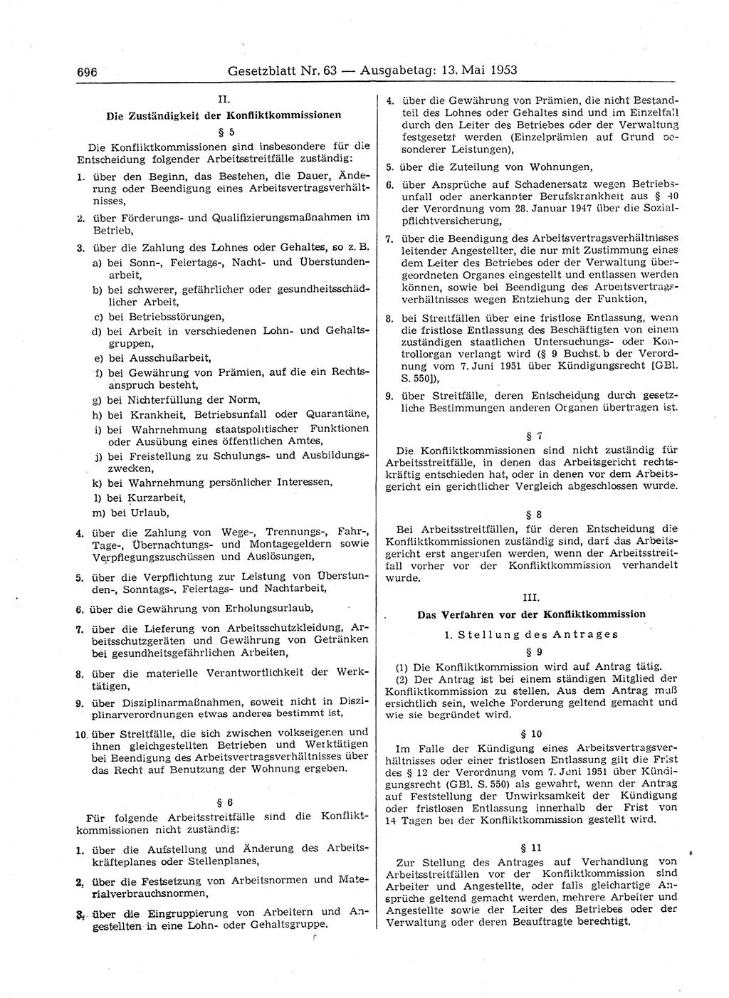 Gesetzblatt (GBl.) der Deutschen Demokratischen Republik (DDR) 1953, Seite 696 (GBl. DDR 1953, S. 696)