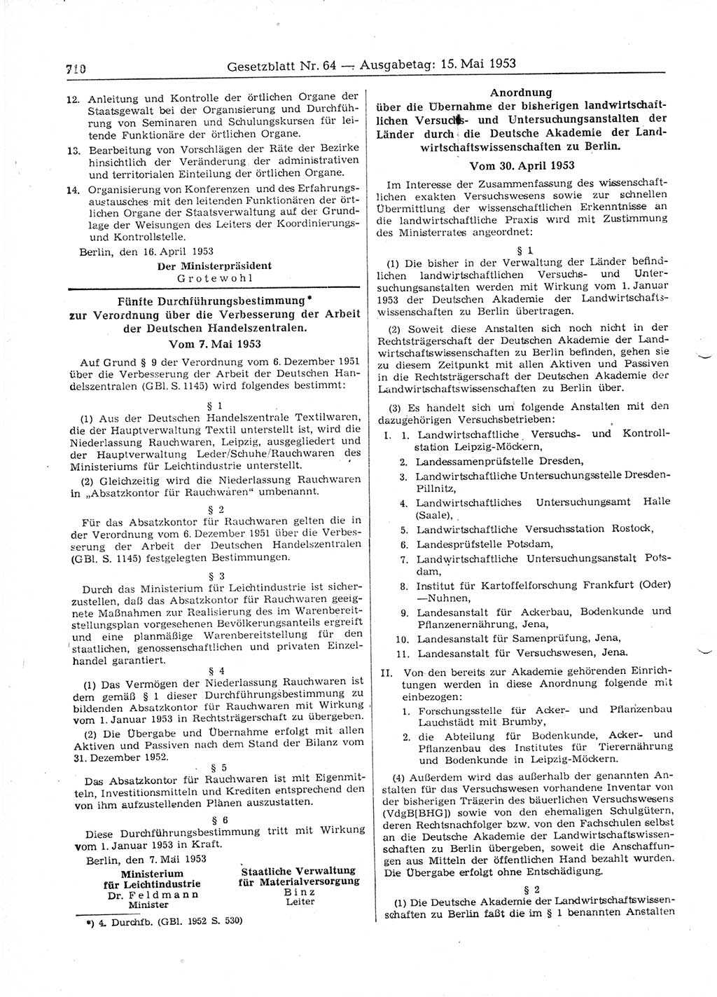 Gesetzblatt (GBl.) der Deutschen Demokratischen Republik (DDR) 1953, Seite 710 (GBl. DDR 1953, S. 710)