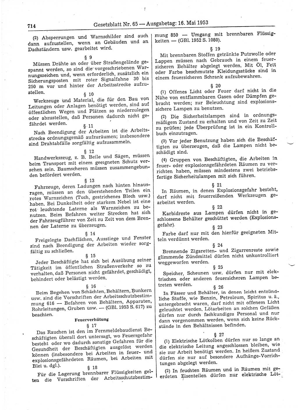 Gesetzblatt (GBl.) der Deutschen Demokratischen Republik (DDR) 1953, Seite 714 (GBl. DDR 1953, S. 714)