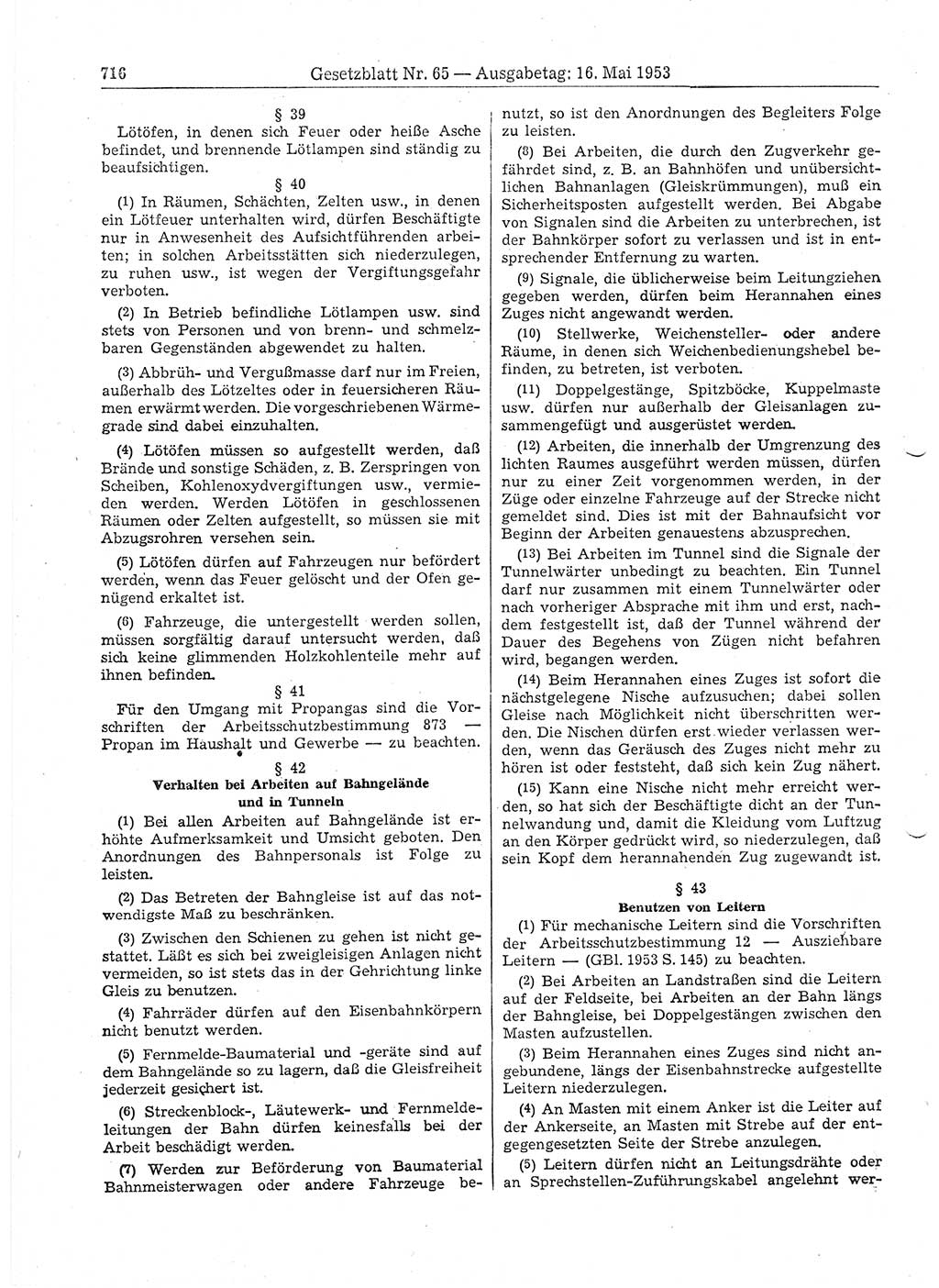 Gesetzblatt (GBl.) der Deutschen Demokratischen Republik (DDR) 1953, Seite 716 (GBl. DDR 1953, S. 716)