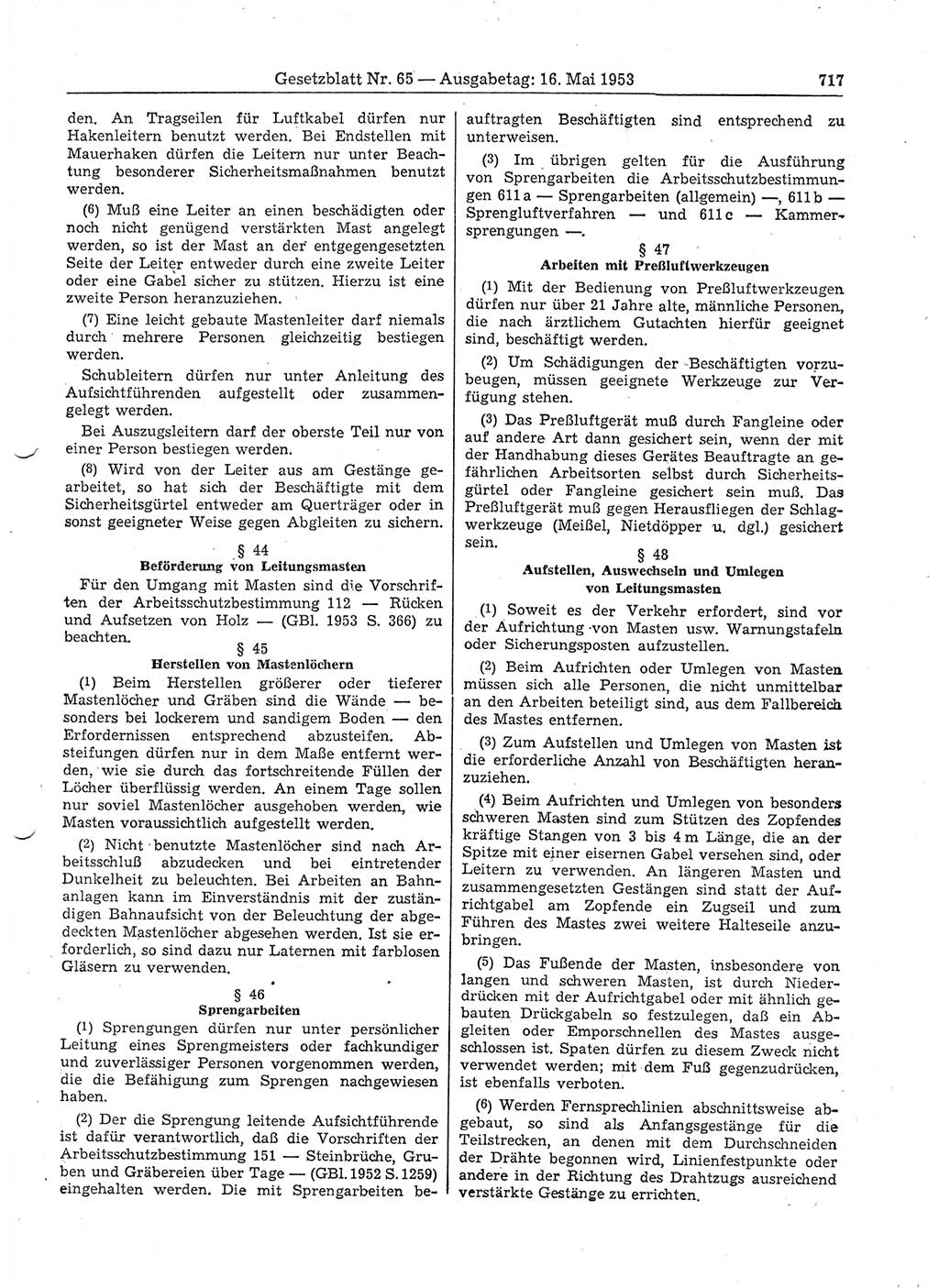Gesetzblatt (GBl.) der Deutschen Demokratischen Republik (DDR) 1953, Seite 717 (GBl. DDR 1953, S. 717)