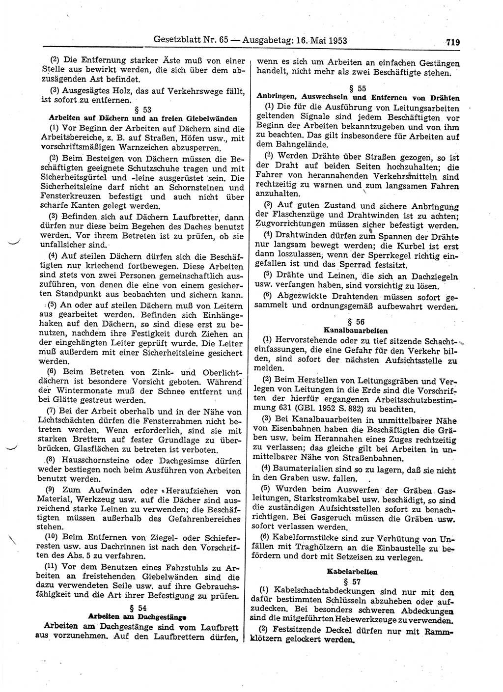 Gesetzblatt (GBl.) der Deutschen Demokratischen Republik (DDR) 1953, Seite 719 (GBl. DDR 1953, S. 719)