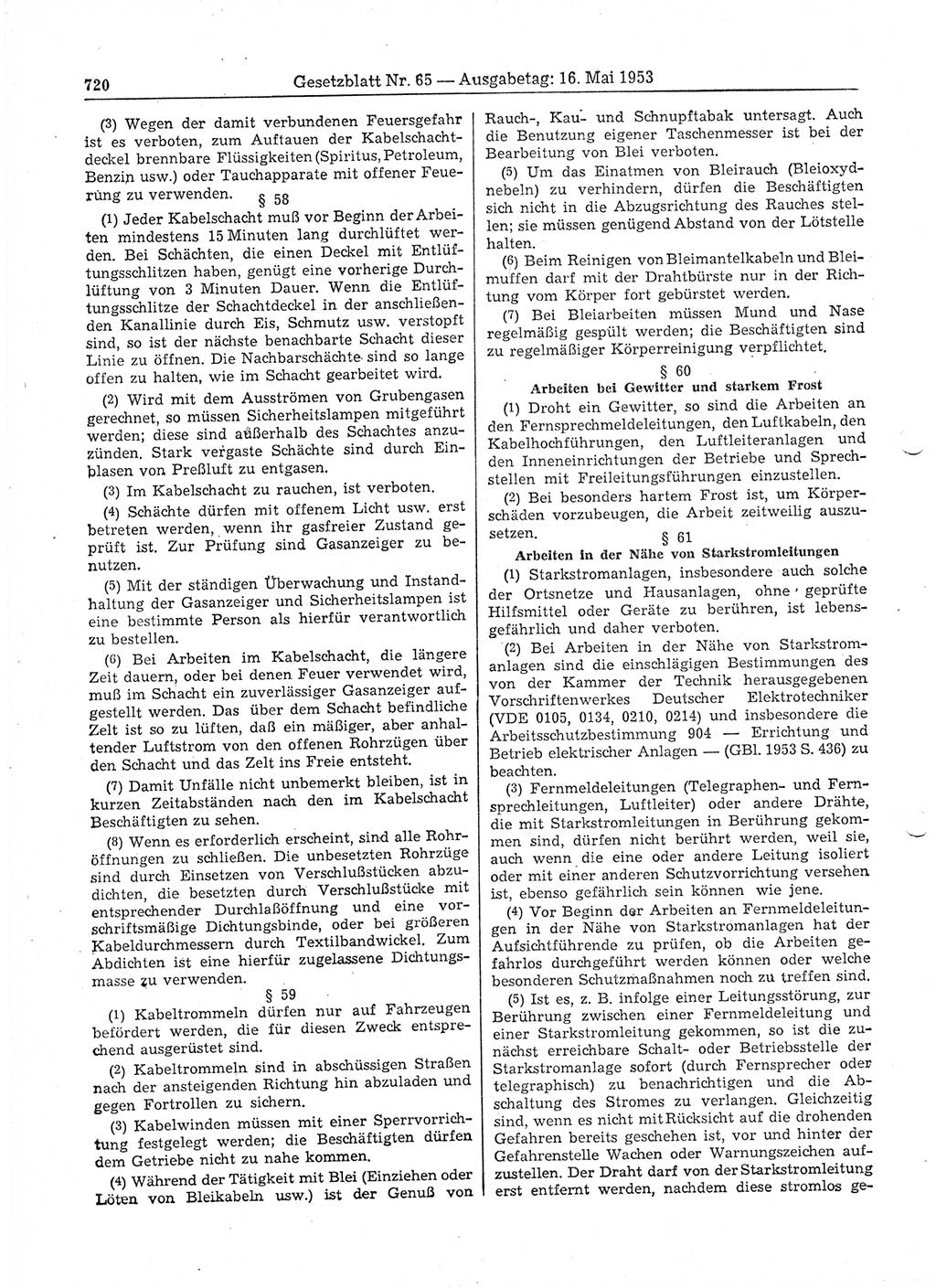 Gesetzblatt (GBl.) der Deutschen Demokratischen Republik (DDR) 1953, Seite 720 (GBl. DDR 1953, S. 720)