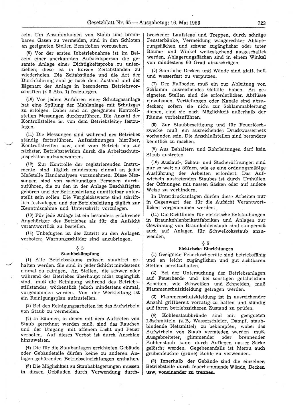 Gesetzblatt (GBl.) der Deutschen Demokratischen Republik (DDR) 1953, Seite 723 (GBl. DDR 1953, S. 723)