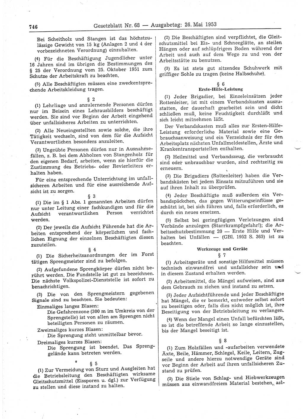 Gesetzblatt (GBl.) der Deutschen Demokratischen Republik (DDR) 1953, Seite 746 (GBl. DDR 1953, S. 746)