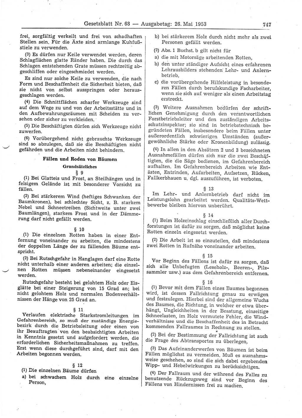 Gesetzblatt (GBl.) der Deutschen Demokratischen Republik (DDR) 1953, Seite 747 (GBl. DDR 1953, S. 747)