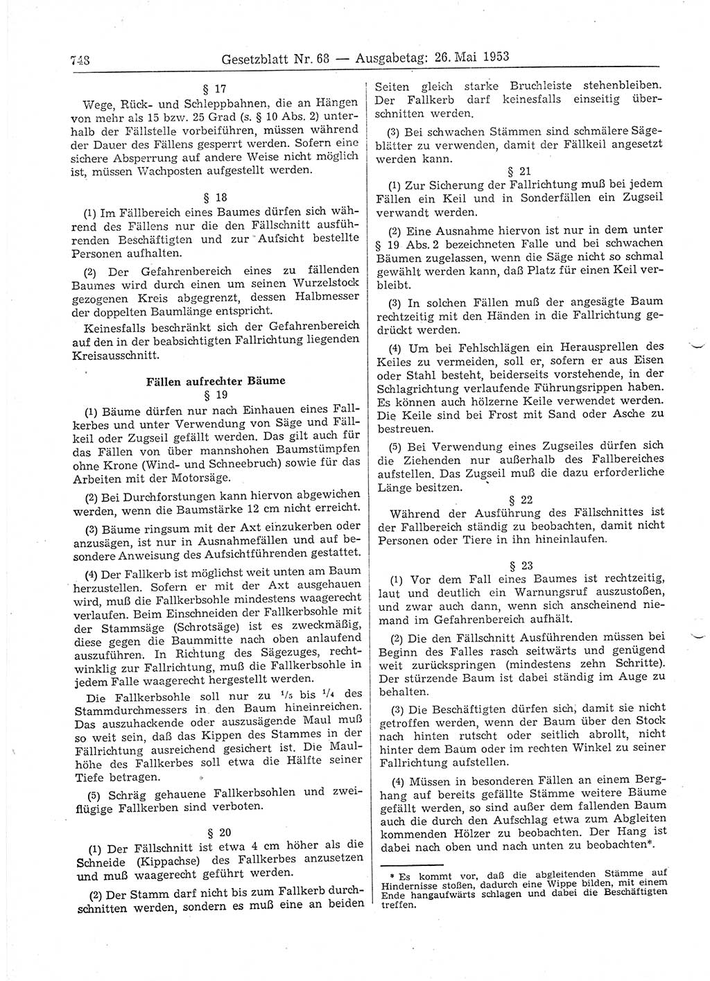 Gesetzblatt (GBl.) der Deutschen Demokratischen Republik (DDR) 1953, Seite 748 (GBl. DDR 1953, S. 748)