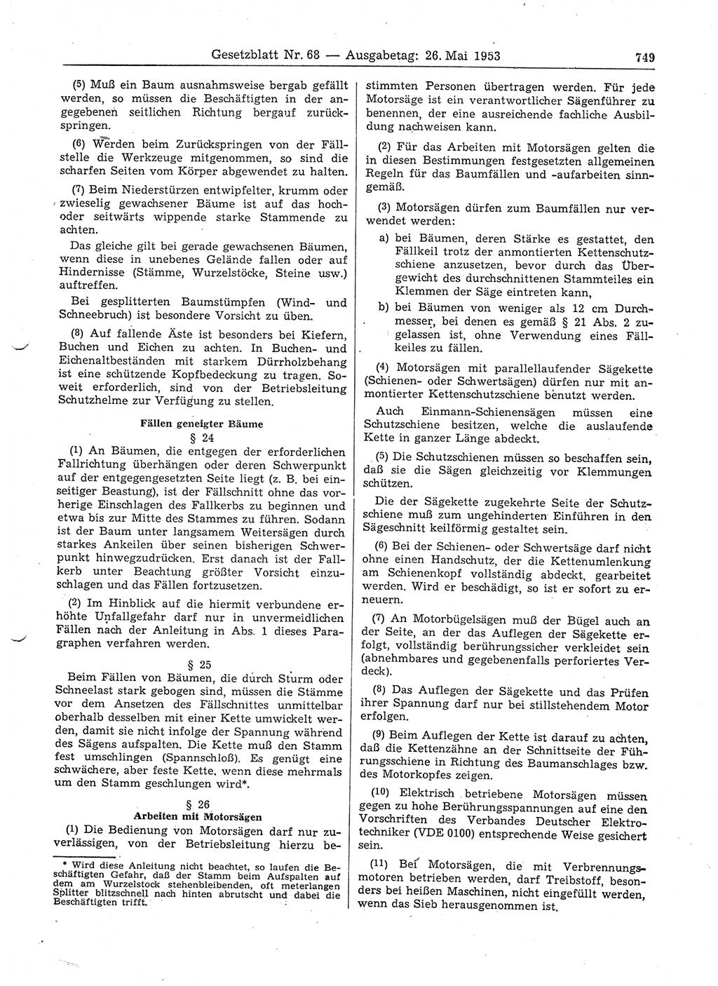 Gesetzblatt (GBl.) der Deutschen Demokratischen Republik (DDR) 1953, Seite 749 (GBl. DDR 1953, S. 749)