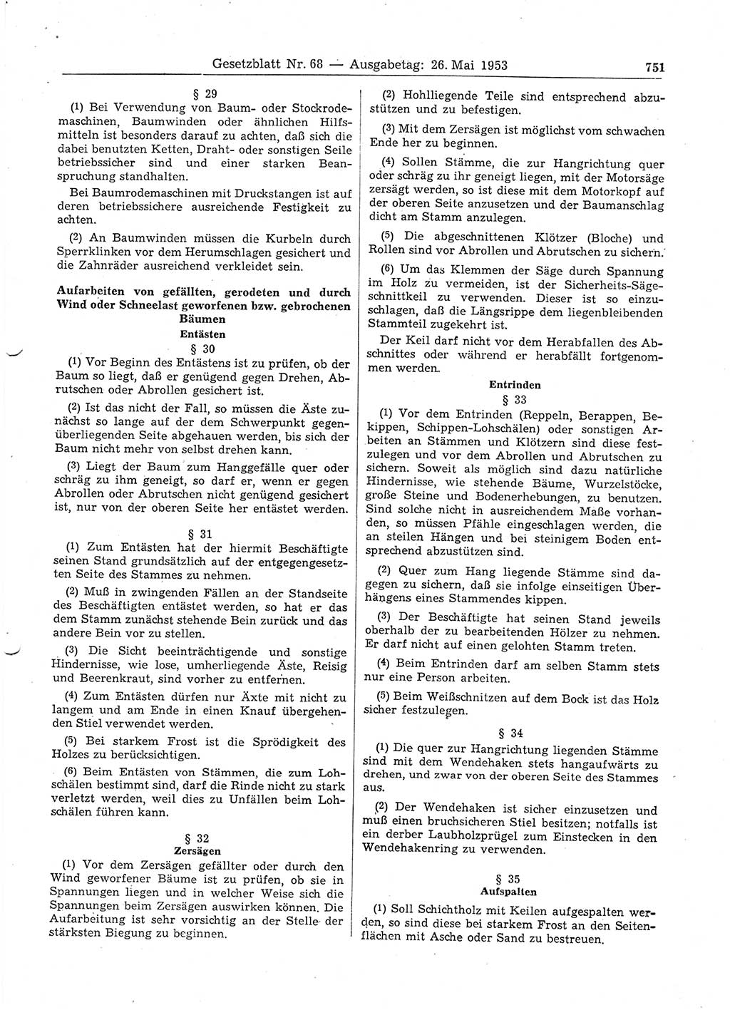 Gesetzblatt (GBl.) der Deutschen Demokratischen Republik (DDR) 1953, Seite 751 (GBl. DDR 1953, S. 751)