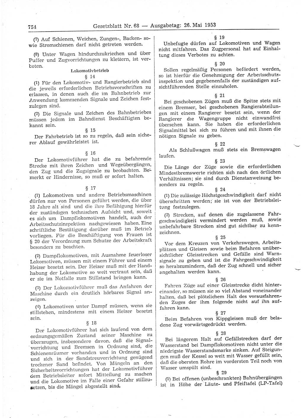Gesetzblatt (GBl.) der Deutschen Demokratischen Republik (DDR) 1953, Seite 754 (GBl. DDR 1953, S. 754)