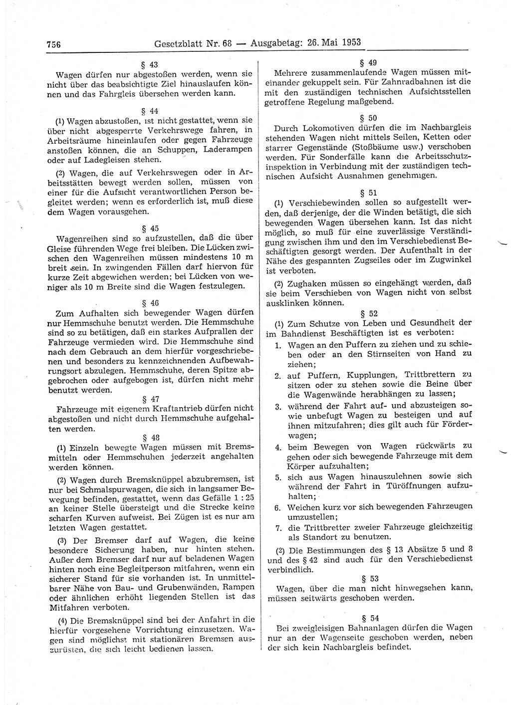 Gesetzblatt (GBl.) der Deutschen Demokratischen Republik (DDR) 1953, Seite 756 (GBl. DDR 1953, S. 756)