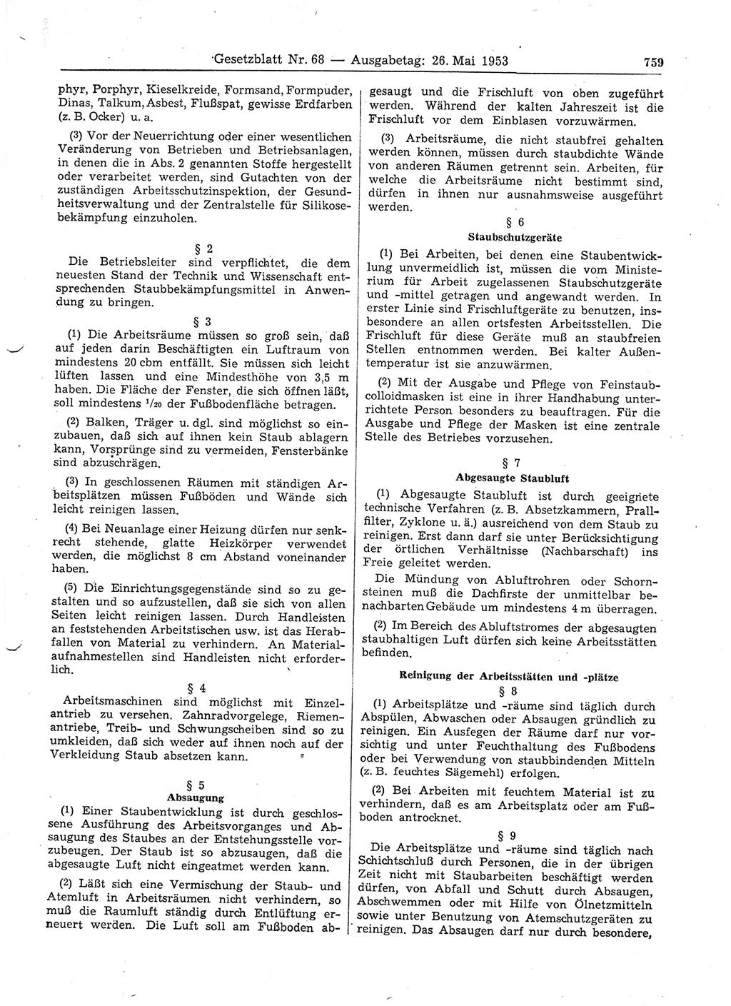 Gesetzblatt (GBl.) der Deutschen Demokratischen Republik (DDR) 1953, Seite 759 (GBl. DDR 1953, S. 759)
