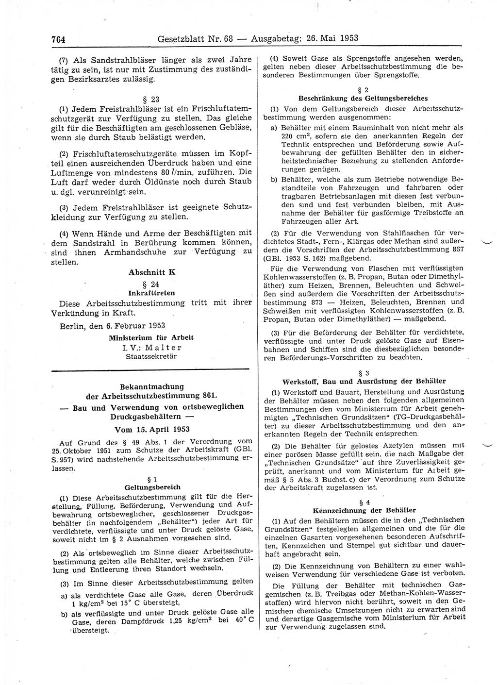 Gesetzblatt (GBl.) der Deutschen Demokratischen Republik (DDR) 1953, Seite 764 (GBl. DDR 1953, S. 764)