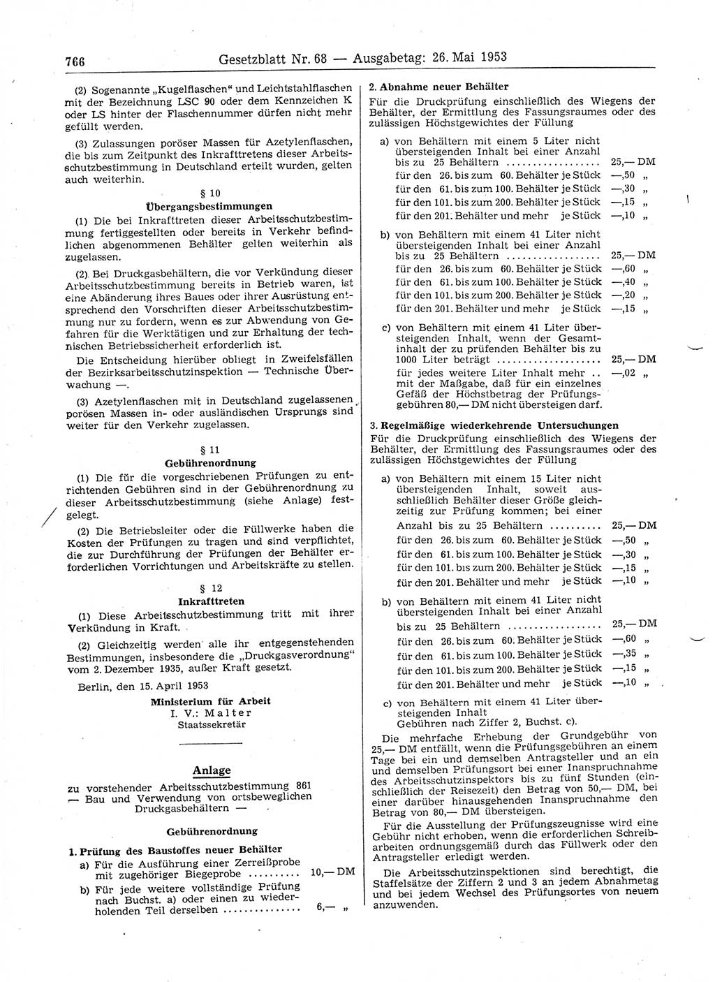 Gesetzblatt (GBl.) der Deutschen Demokratischen Republik (DDR) 1953, Seite 766 (GBl. DDR 1953, S. 766)