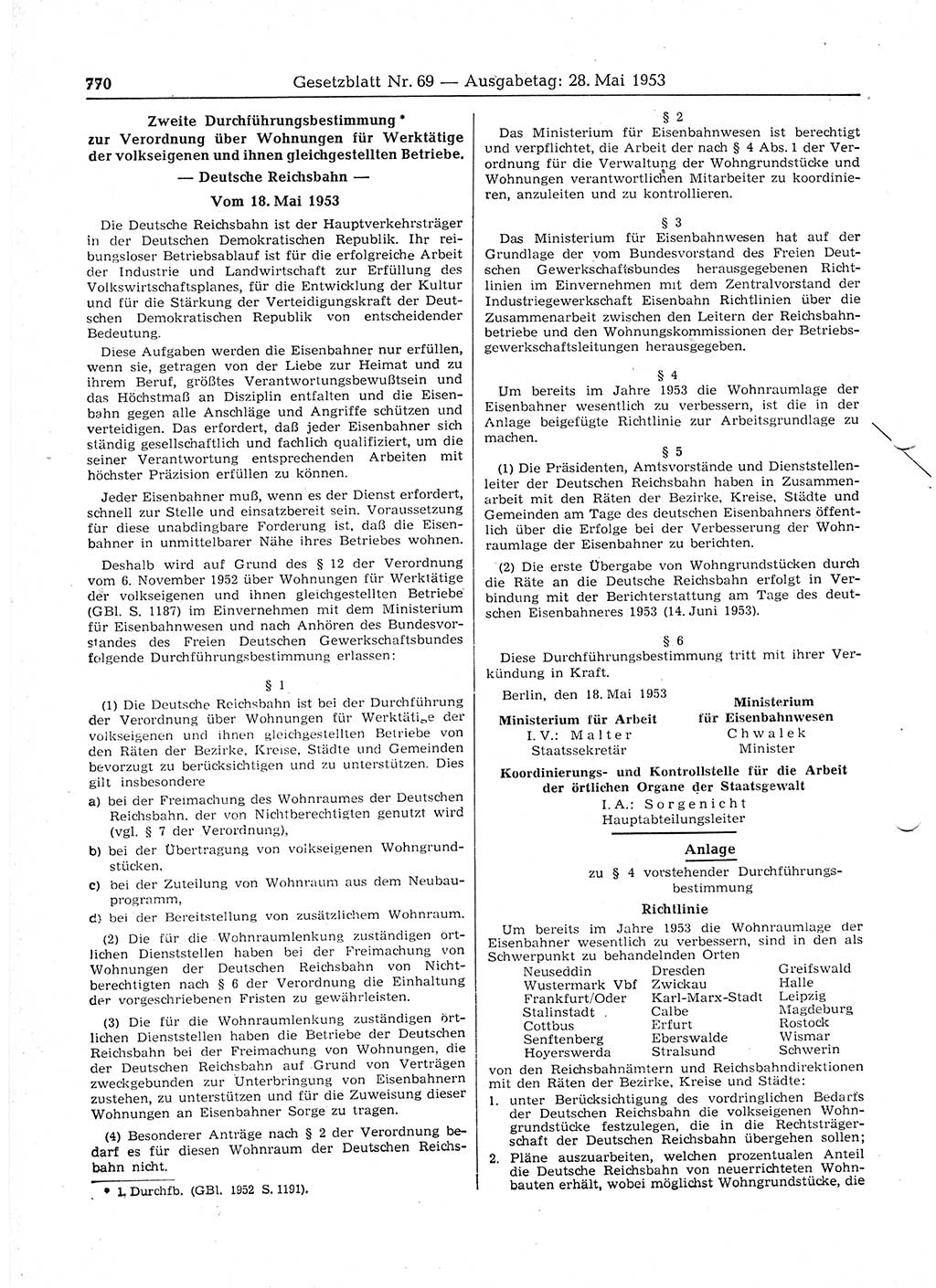 Gesetzblatt (GBl.) der Deutschen Demokratischen Republik (DDR) 1953, Seite 770 (GBl. DDR 1953, S. 770)