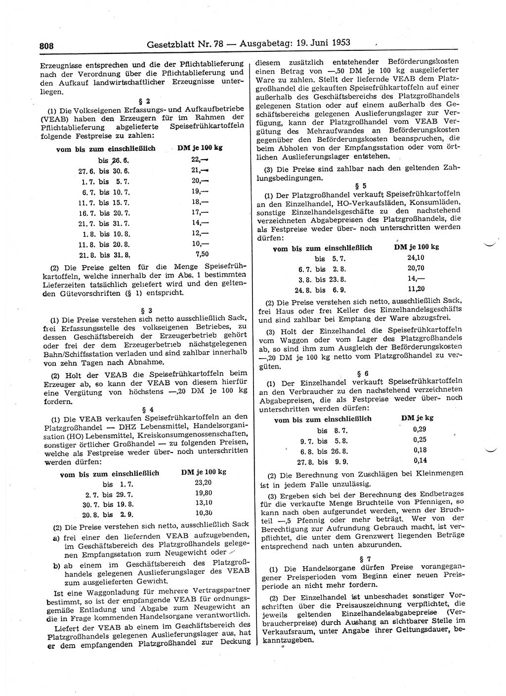 Gesetzblatt (GBl.) der Deutschen Demokratischen Republik (DDR) 1953, Seite 808 (GBl. DDR 1953, S. 808)