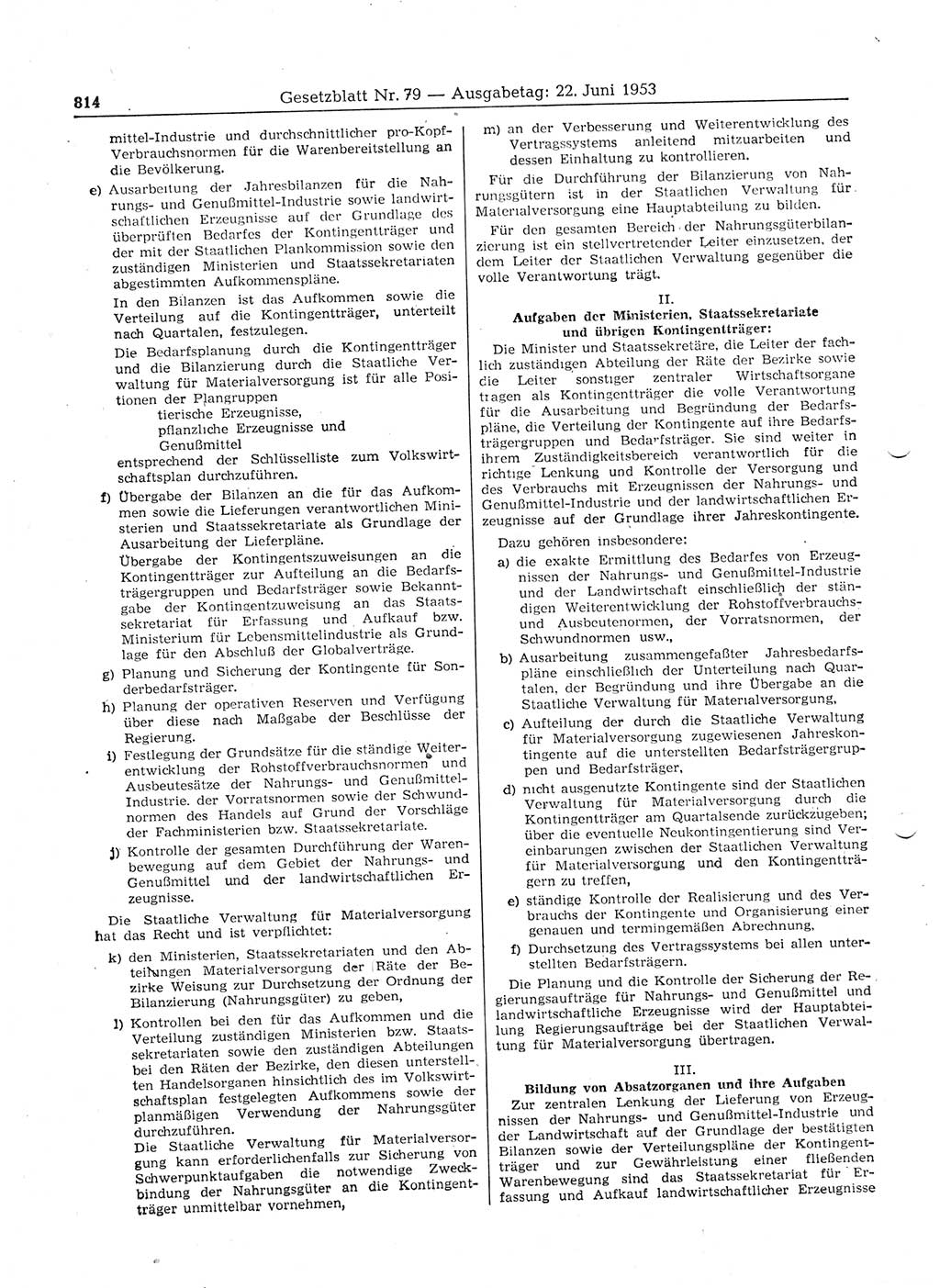 Gesetzblatt (GBl.) der Deutschen Demokratischen Republik (DDR) 1953, Seite 814 (GBl. DDR 1953, S. 814)