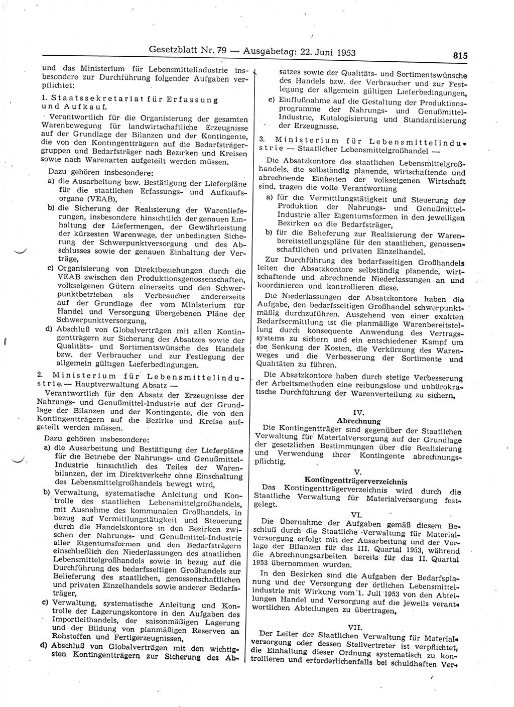 Gesetzblatt (GBl.) der Deutschen Demokratischen Republik (DDR) 1953, Seite 815 (GBl. DDR 1953, S. 815)