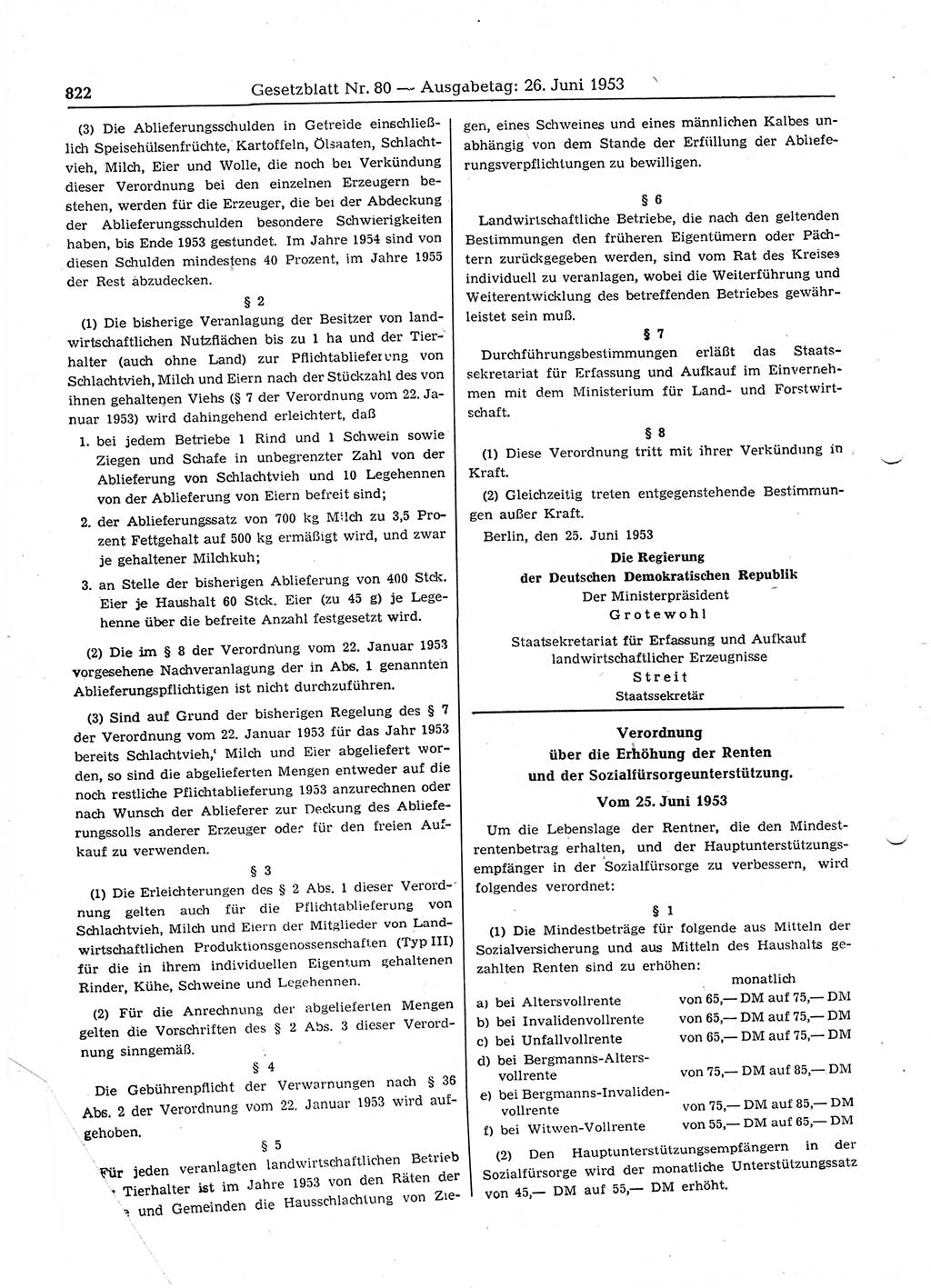 Gesetzblatt (GBl.) der Deutschen Demokratischen Republik (DDR) 1953, Seite 822 (GBl. DDR 1953, S. 822)