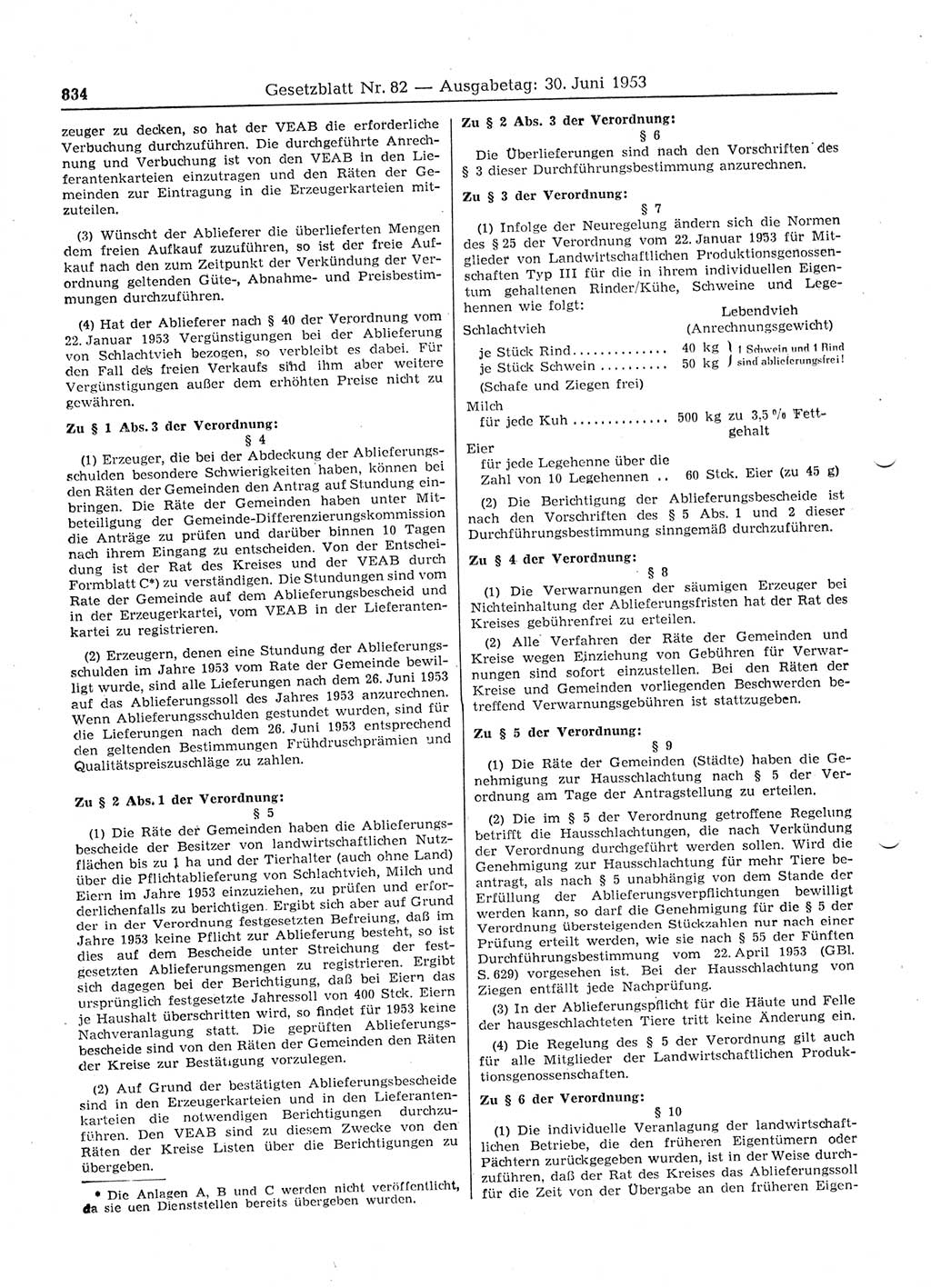Gesetzblatt (GBl.) der Deutschen Demokratischen Republik (DDR) 1953, Seite 834 (GBl. DDR 1953, S. 834)