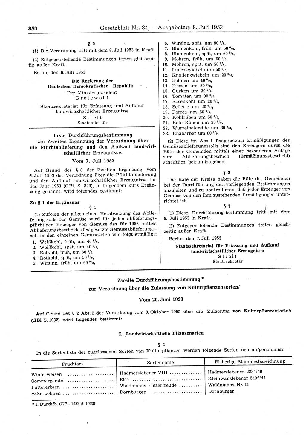Gesetzblatt (GBl.) der Deutschen Demokratischen Republik (DDR) 1953, Seite 850 (GBl. DDR 1953, S. 850)