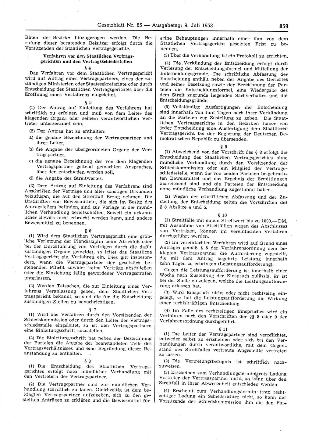 Gesetzblatt (GBl.) der Deutschen Demokratischen Republik (DDR) 1953, Seite 859 (GBl. DDR 1953, S. 859)