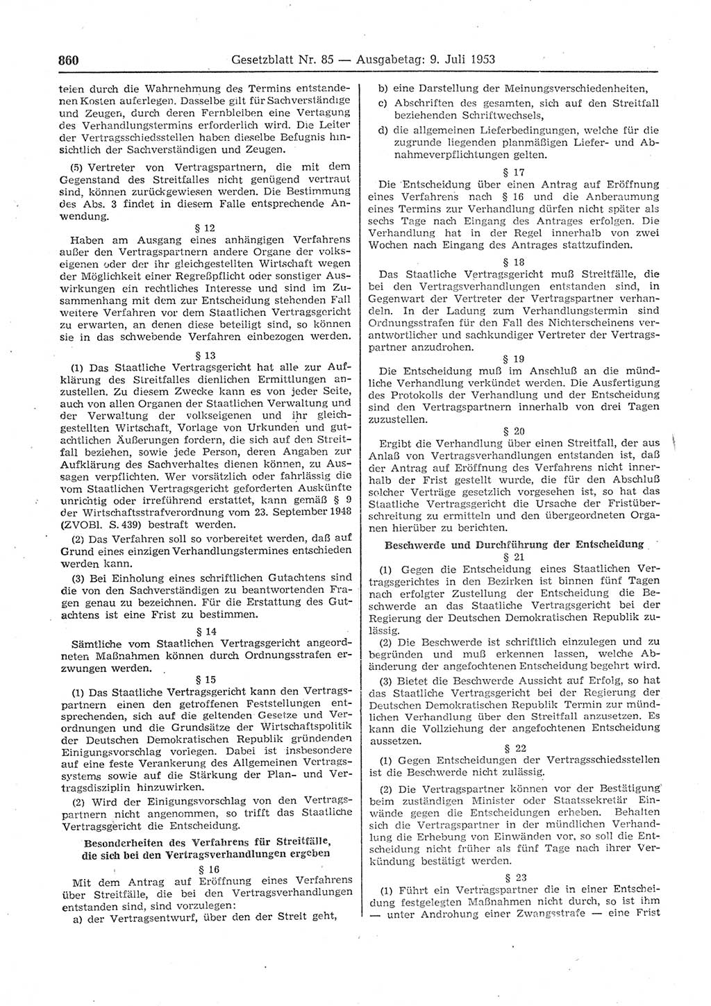 Gesetzblatt (GBl.) der Deutschen Demokratischen Republik (DDR) 1953, Seite 860 (GBl. DDR 1953, S. 860)