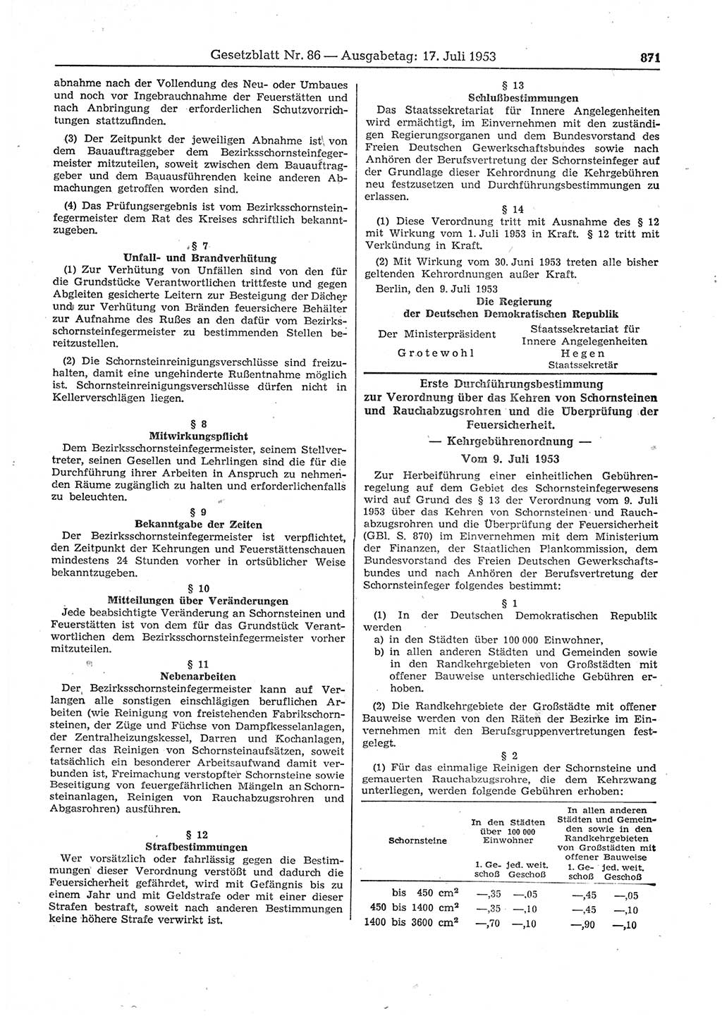 Gesetzblatt (GBl.) der Deutschen Demokratischen Republik (DDR) 1953, Seite 871 (GBl. DDR 1953, S. 871)