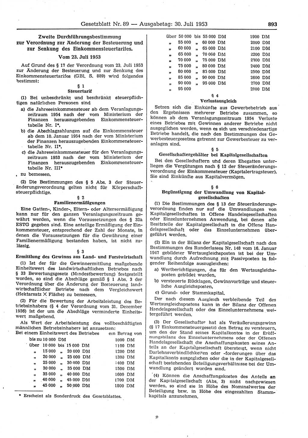 Gesetzblatt (GBl.) der Deutschen Demokratischen Republik (DDR) 1953, Seite 893 (GBl. DDR 1953, S. 893)