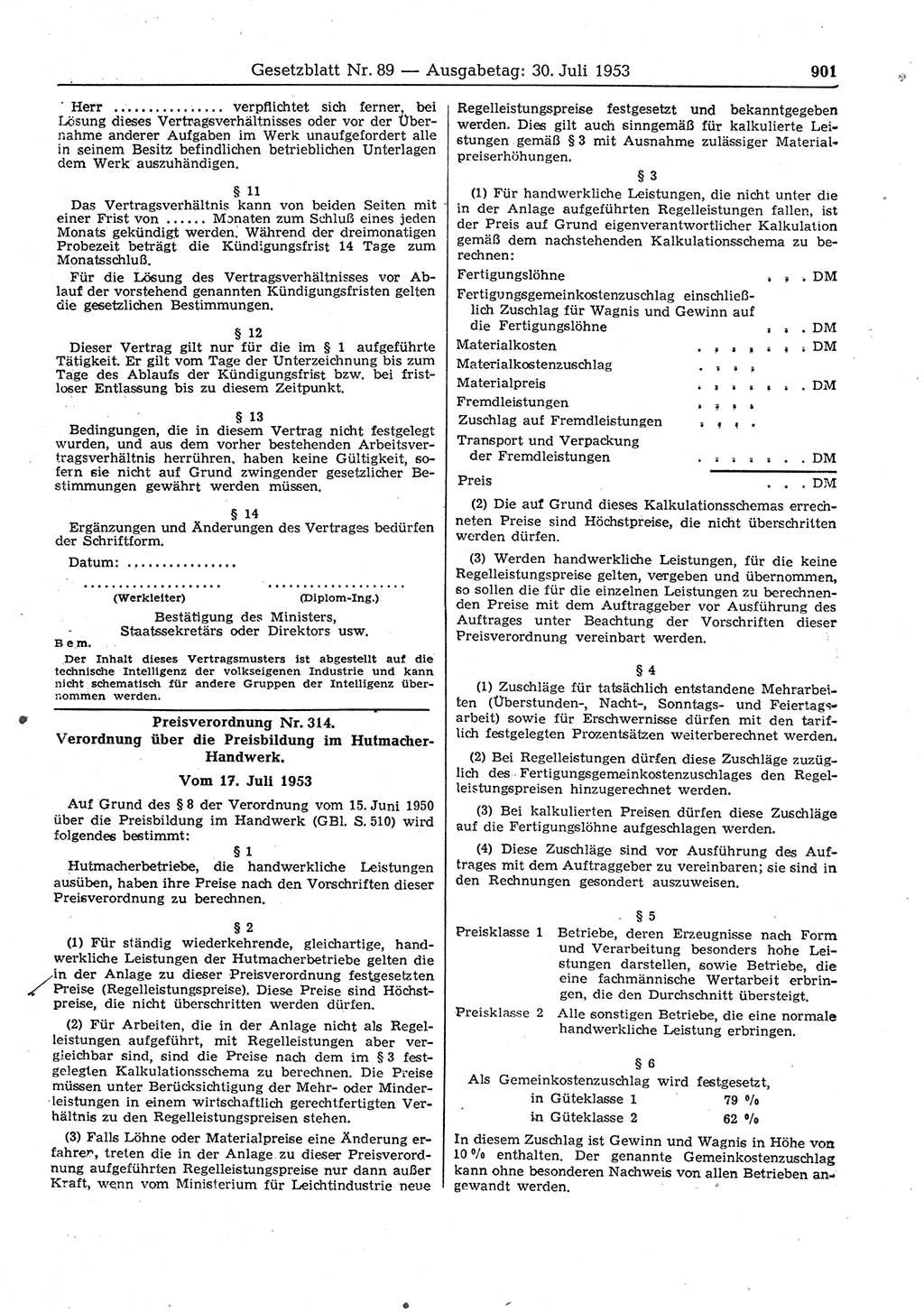 Gesetzblatt (GBl.) der Deutschen Demokratischen Republik (DDR) 1953, Seite 901 (GBl. DDR 1953, S. 901)