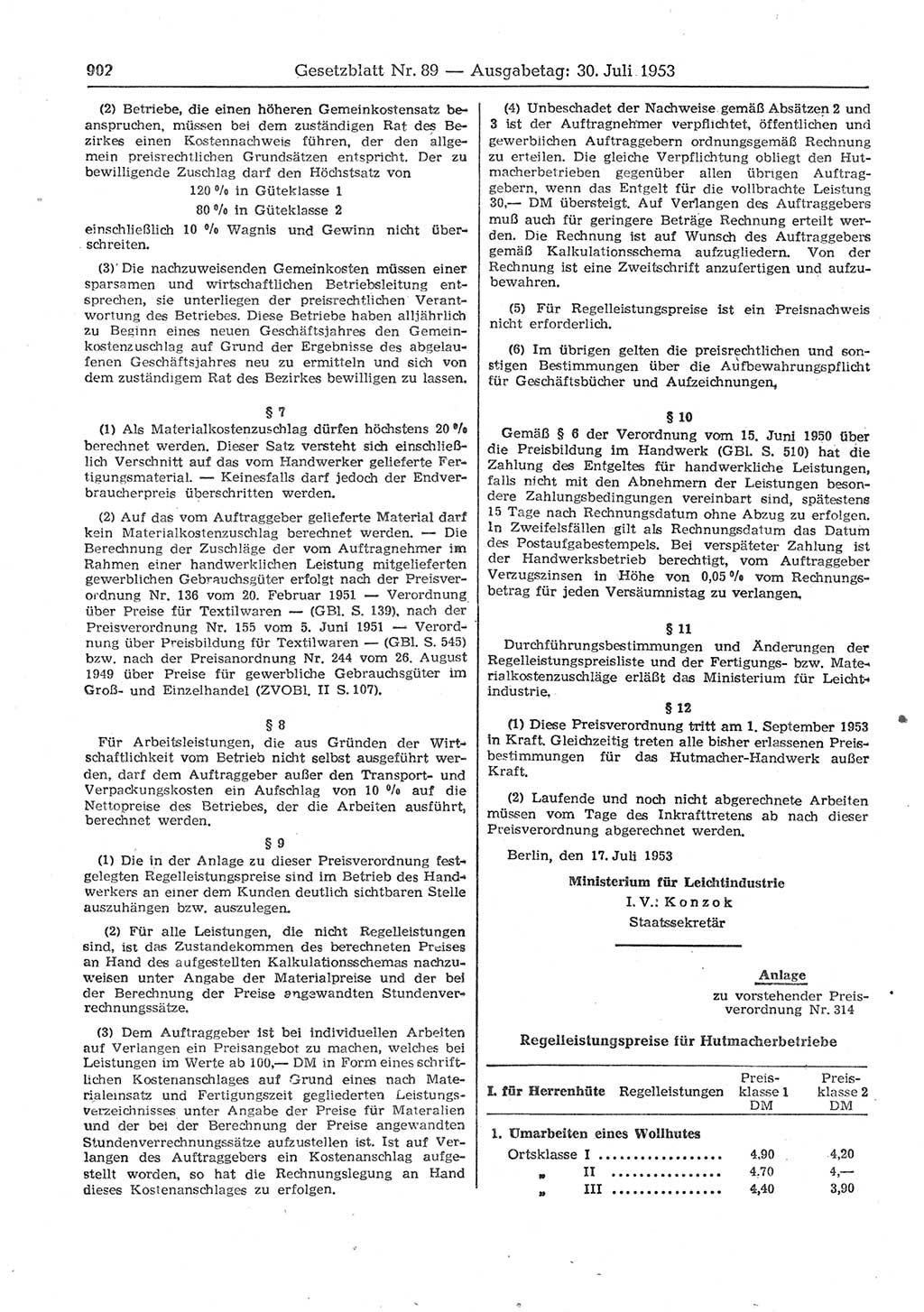 Gesetzblatt (GBl.) der Deutschen Demokratischen Republik (DDR) 1953, Seite 902 (GBl. DDR 1953, S. 902)
