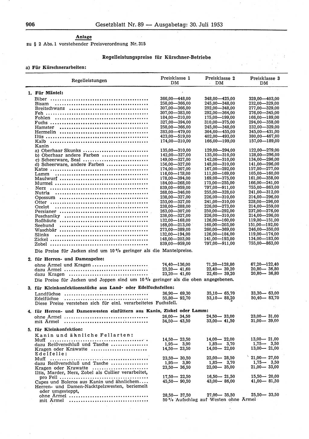 Gesetzblatt (GBl.) der Deutschen Demokratischen Republik (DDR) 1953, Seite 906 (GBl. DDR 1953, S. 906)