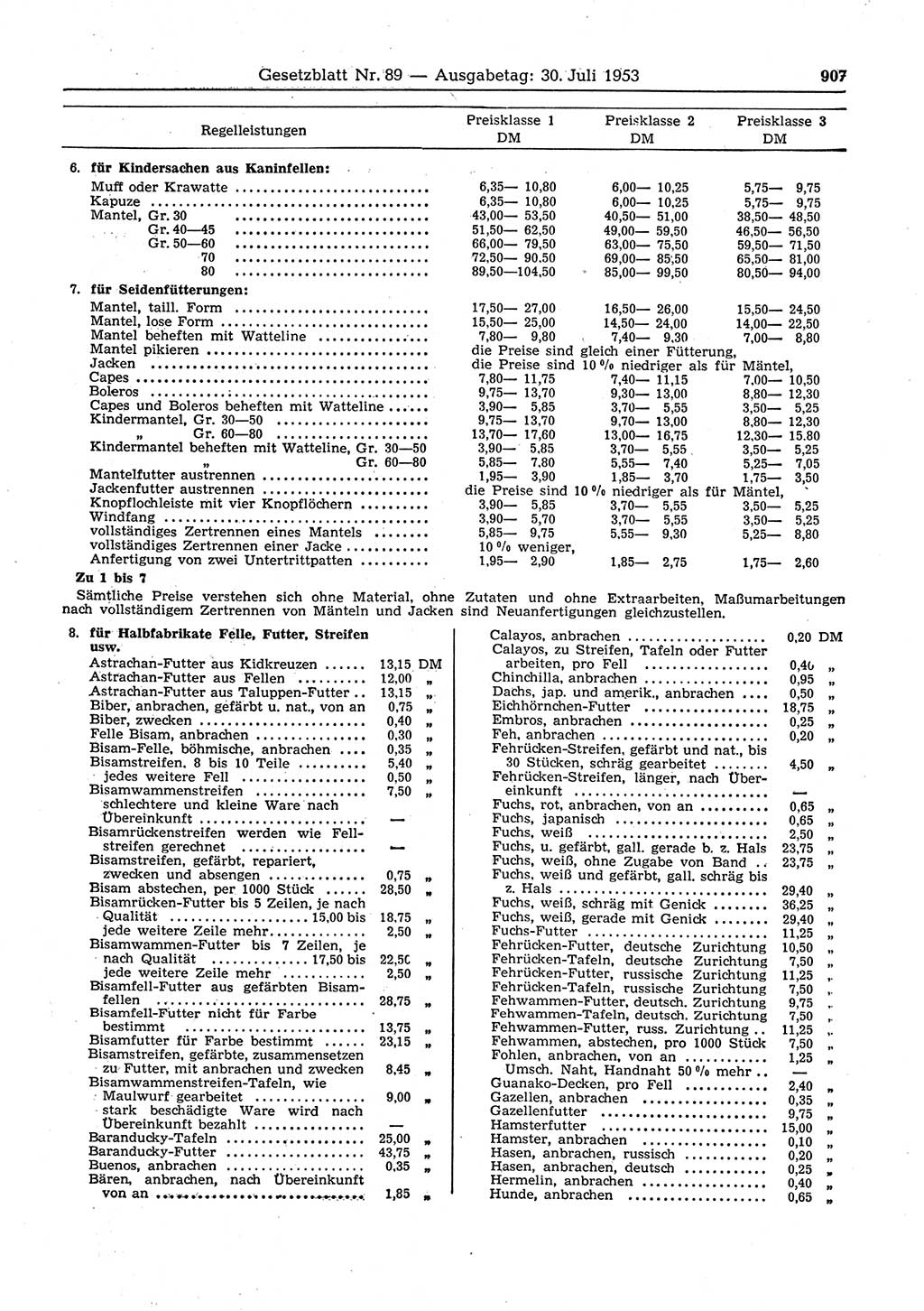 Gesetzblatt (GBl.) der Deutschen Demokratischen Republik (DDR) 1953, Seite 907 (GBl. DDR 1953, S. 907)