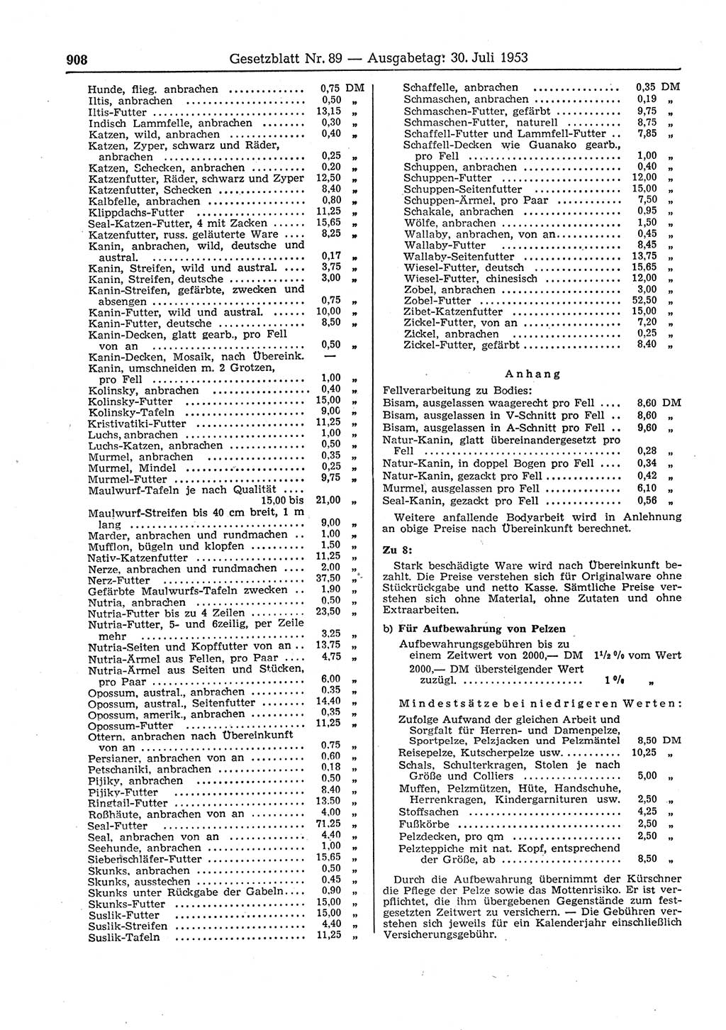 Gesetzblatt (GBl.) der Deutschen Demokratischen Republik (DDR) 1953, Seite 908 (GBl. DDR 1953, S. 908)