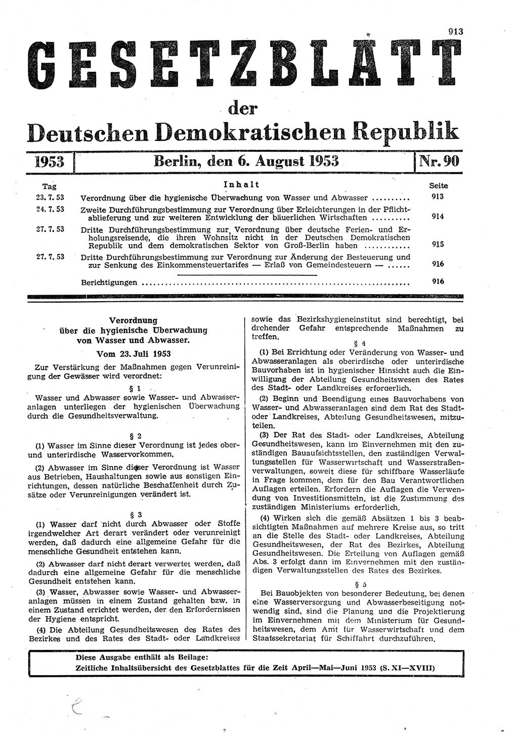 Gesetzblatt (GBl.) der Deutschen Demokratischen Republik (DDR) 1953, Seite 913 (GBl. DDR 1953, S. 913)