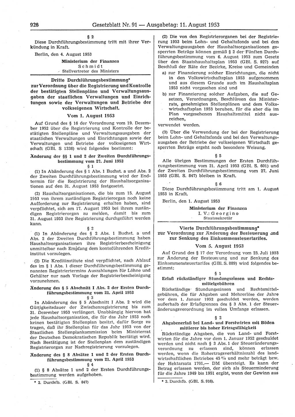 Gesetzblatt (GBl.) der Deutschen Demokratischen Republik (DDR) 1953, Seite 926 (GBl. DDR 1953, S. 926)