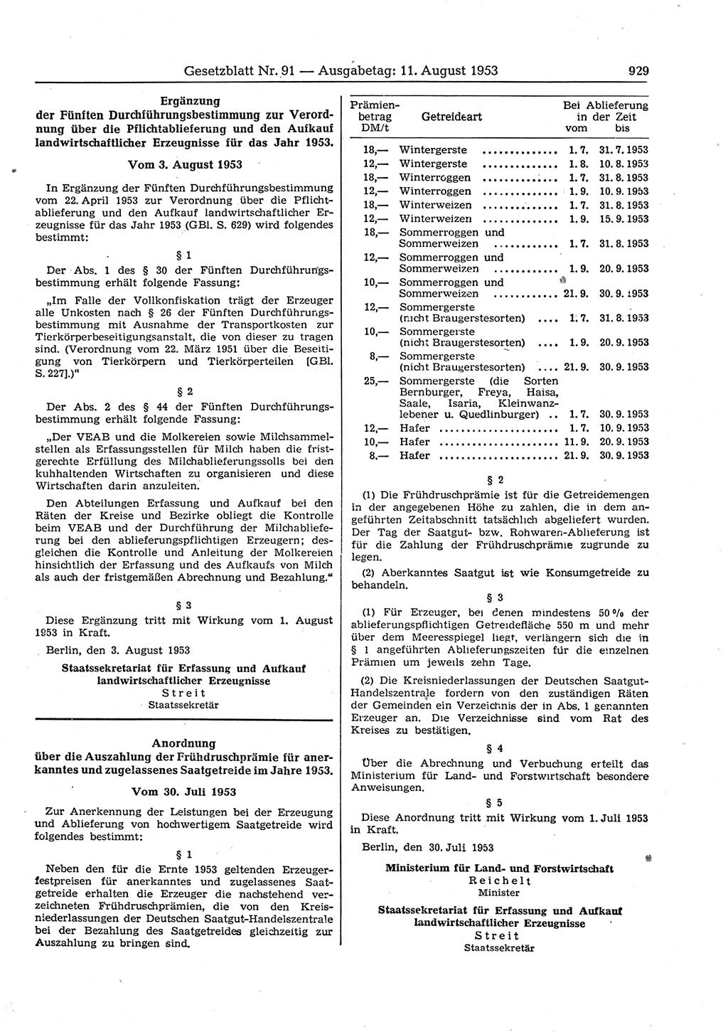 Gesetzblatt (GBl.) der Deutschen Demokratischen Republik (DDR) 1953, Seite 929 (GBl. DDR 1953, S. 929)