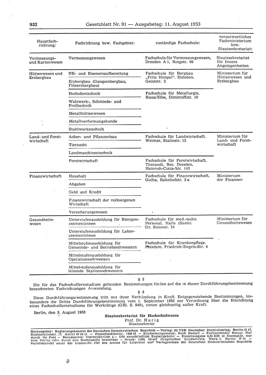 Gesetzblatt (GBl.) der Deutschen Demokratischen Republik (DDR) 1953, Seite 932 (GBl. DDR 1953, S. 932)