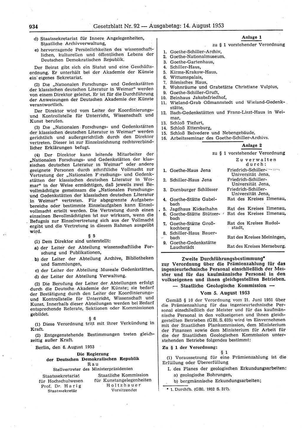 Gesetzblatt (GBl.) der Deutschen Demokratischen Republik (DDR) 1953, Seite 934 (GBl. DDR 1953, S. 934)