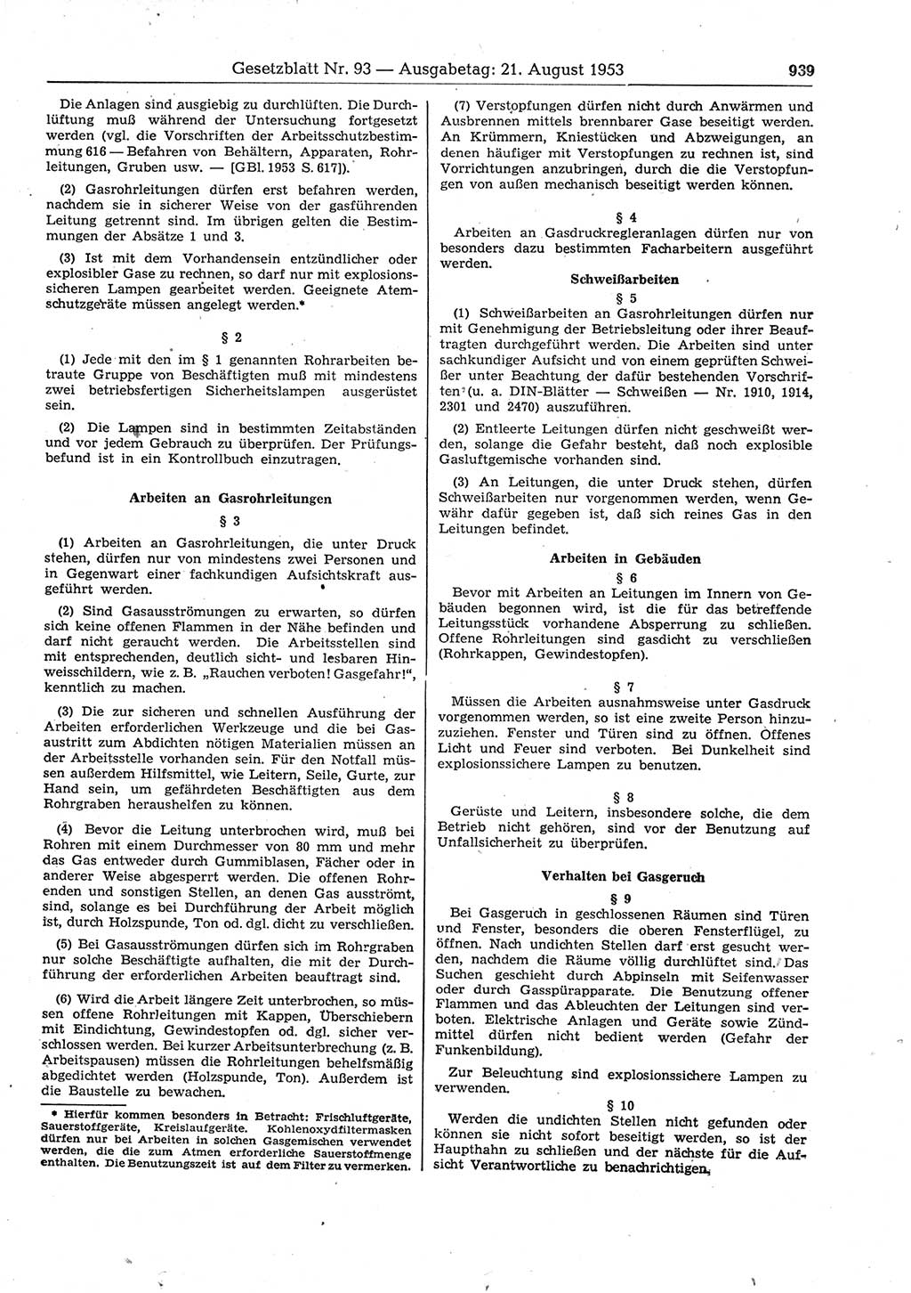 Gesetzblatt (GBl.) der Deutschen Demokratischen Republik (DDR) 1953, Seite 939 (GBl. DDR 1953, S. 939)