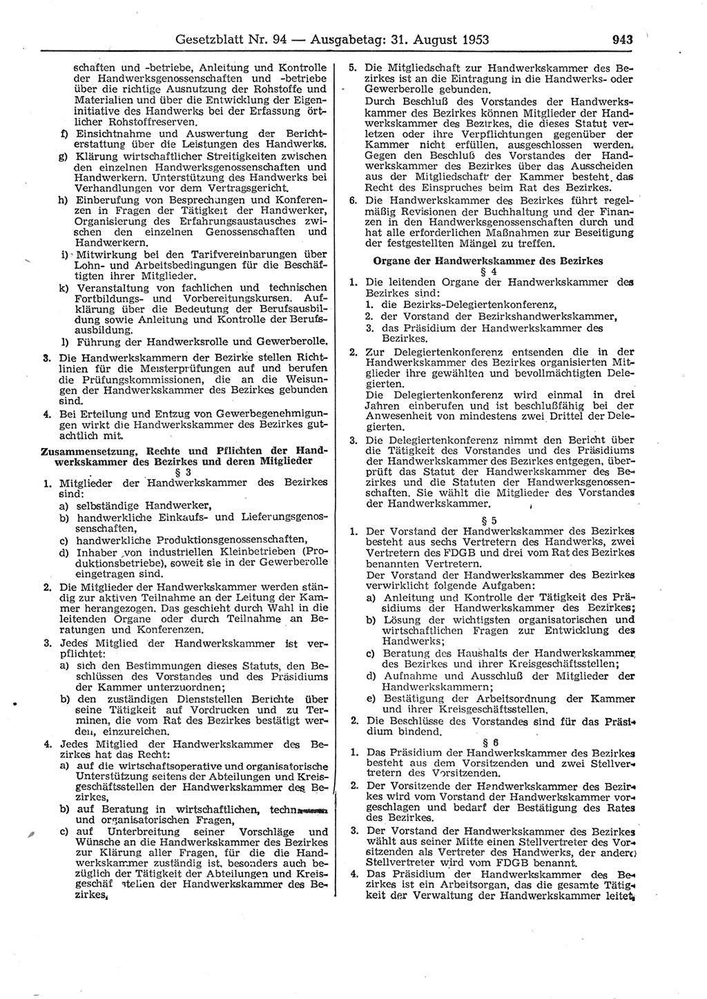 Gesetzblatt (GBl.) der Deutschen Demokratischen Republik (DDR) 1953, Seite 943 (GBl. DDR 1953, S. 943)