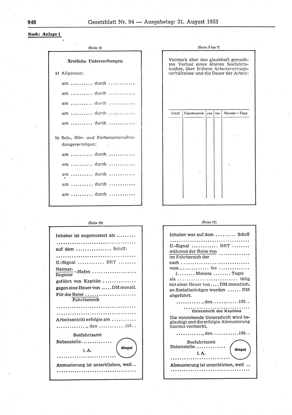 Gesetzblatt (GBl.) der Deutschen Demokratischen Republik (DDR) 1953, Seite 948 (GBl. DDR 1953, S. 948)