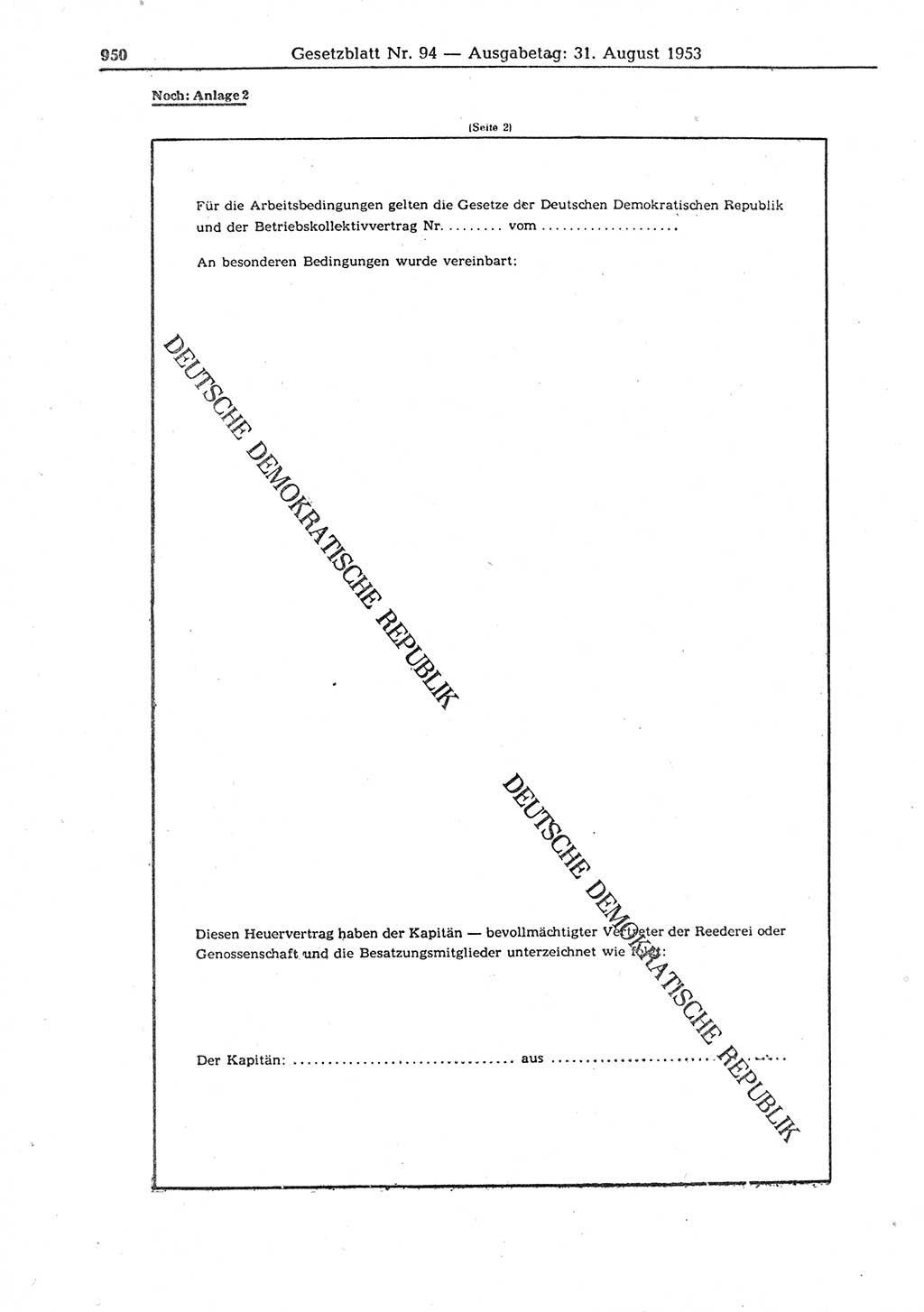 Gesetzblatt (GBl.) der Deutschen Demokratischen Republik (DDR) 1953, Seite 950 (GBl. DDR 1953, S. 950)